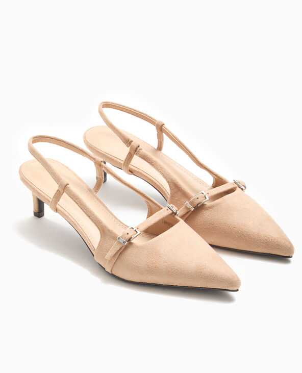 Escarpins bouts pointus talons ouverts en suédine beige - Pimkie