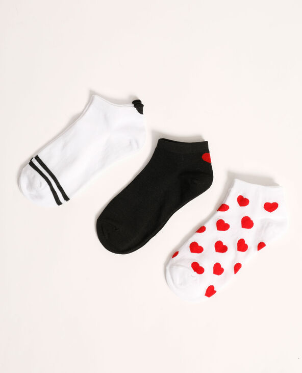 Lot de 3 paires de chaussettes basses cœurs rouge - Pimkie