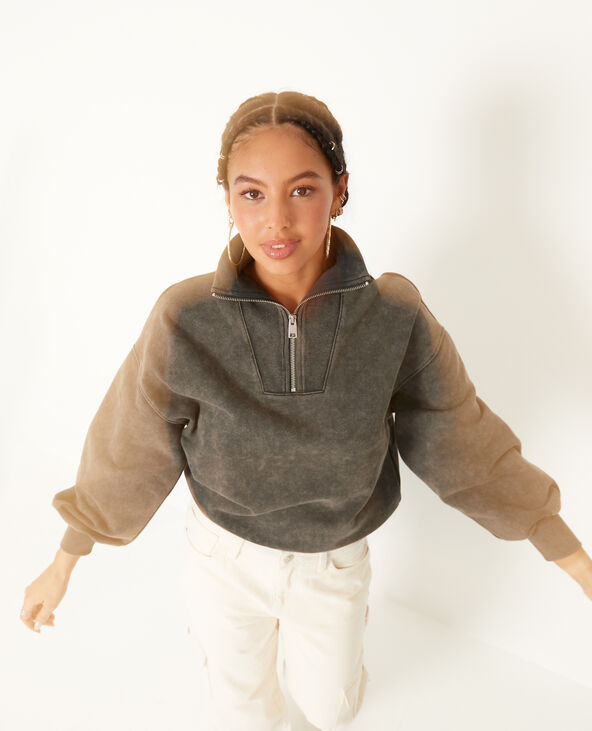 Sweat col camionneur avec effet délavé gris foncé - Pimkie