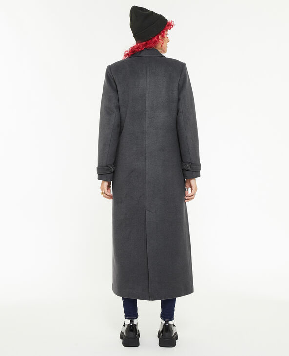 Manteau long en drap de laine gris foncé - Pimkie