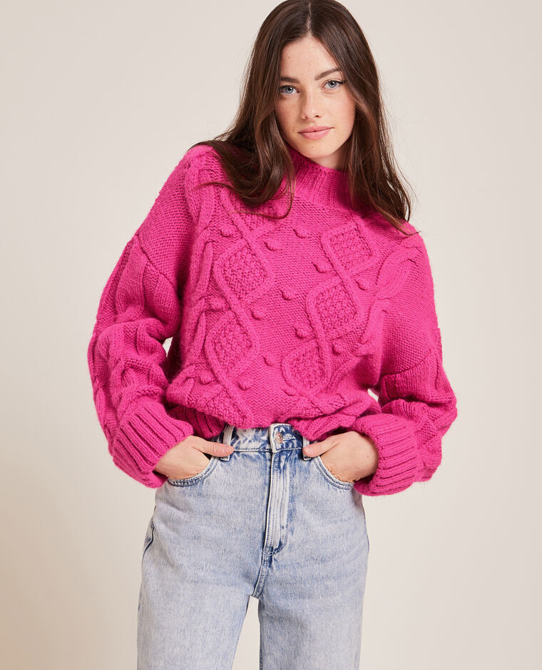 Pull maille fantaisie col montant rose fuchsia - Pimkie