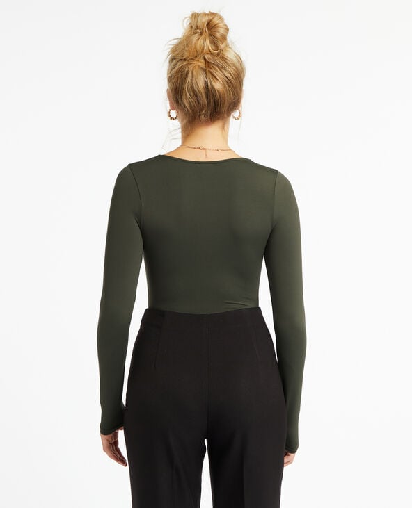 Body manches longues en matière gainante vert kaki - Pimkie
