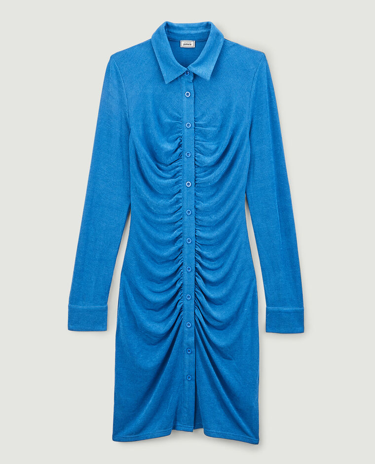 Robe chemise courte effet froncé bleu - Pimkie