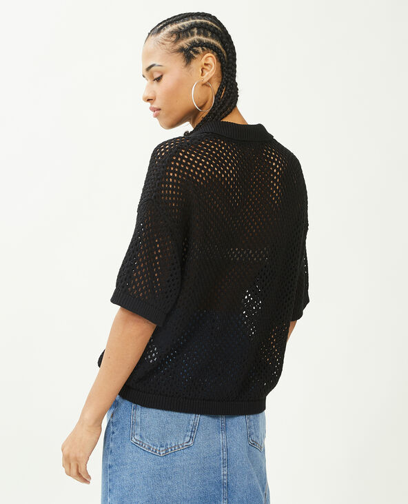 Top col polo maille ajourée noir - Pimkie