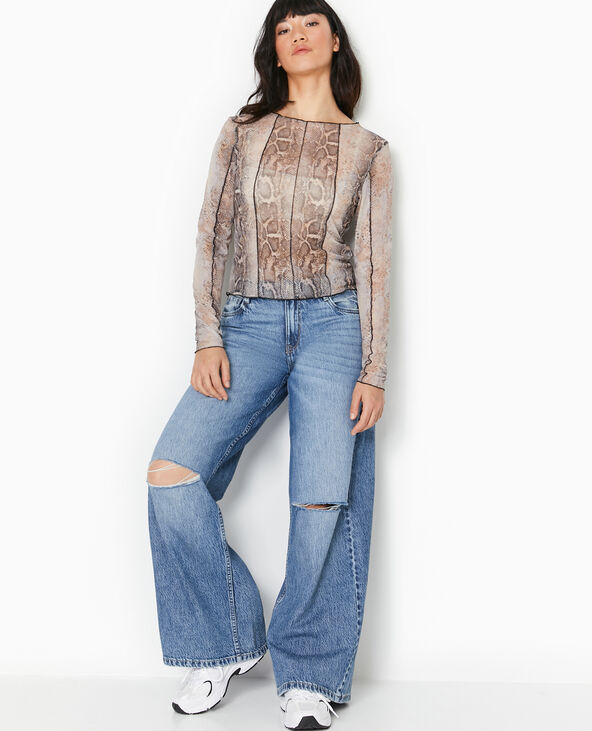 Top manches longues en tulle motif python marron - Pimkie