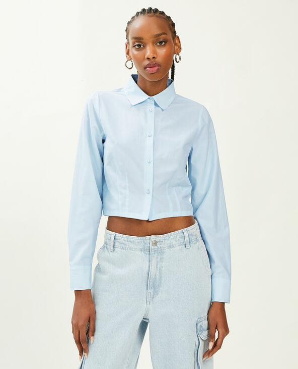Chemise courte manches longues bleu clair - Pimkie