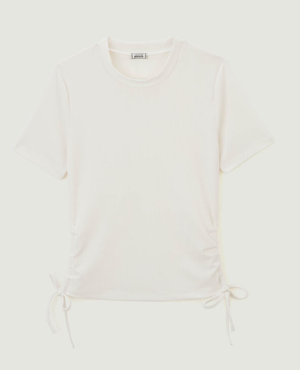 Top maille côtelée avec noeuds blanc - Pimkie