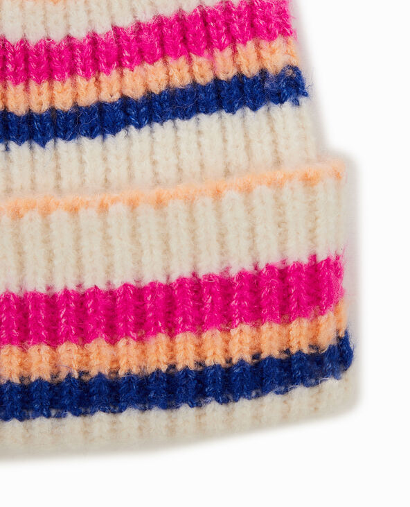 Bonnet rayé avec revers rose - Pimkie