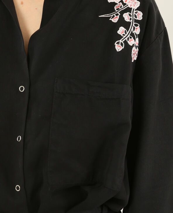 Robe chemise brodée noir - Pimkie