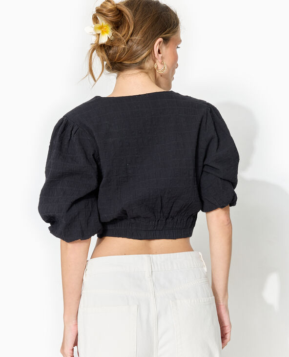 Blouse courte encolure V croisée noir - Pimkie