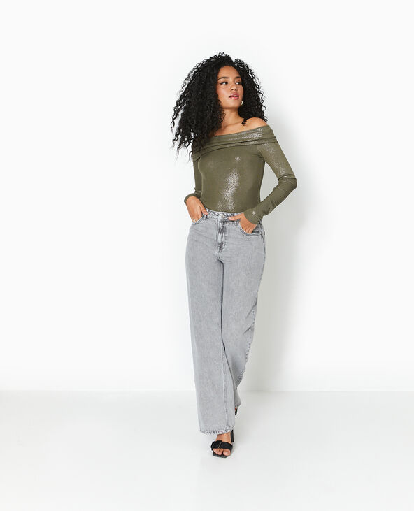 Top encolure Bardot avec paillettes vert kaki - Pimkie