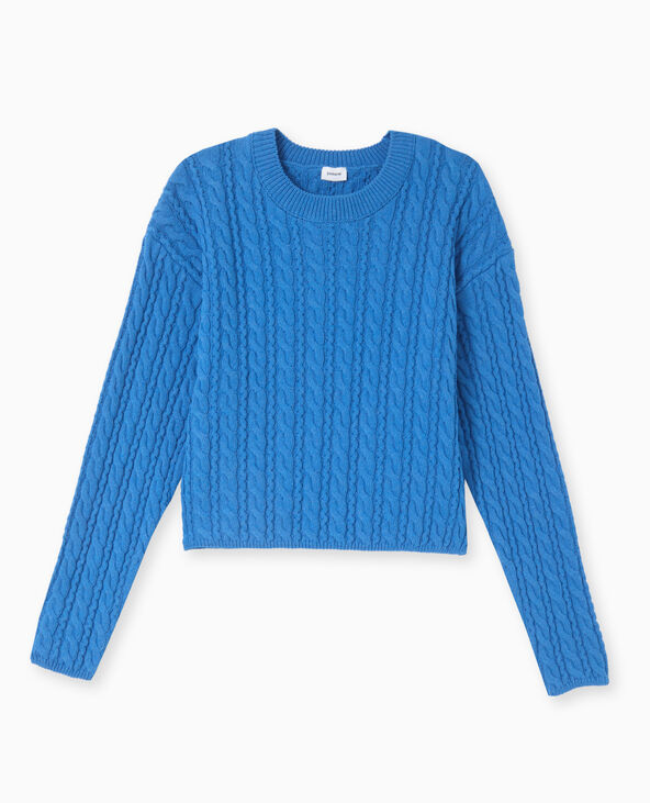Pull en maille torsadée bleu - Pimkie