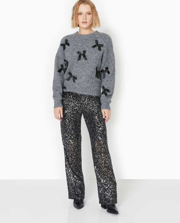 Pull en maille douce avec nœuds satinés cousus gris chiné - Pimkie