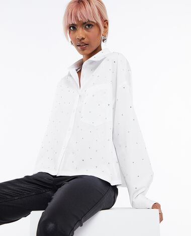Chemise courte avec strass blanc - Pimkie
