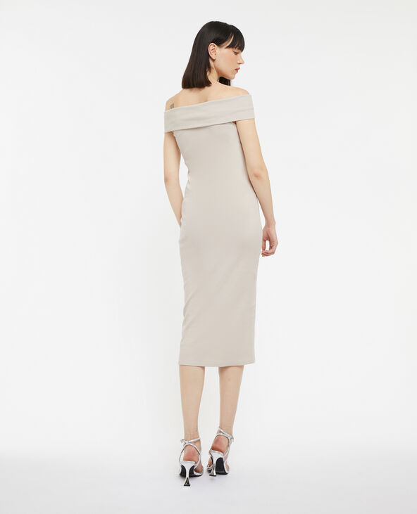 Robe midi encolure Bardot sable - Pimkie