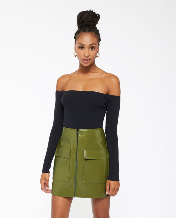 Jupe courte zippée en vinyle vert olive - Pimkie