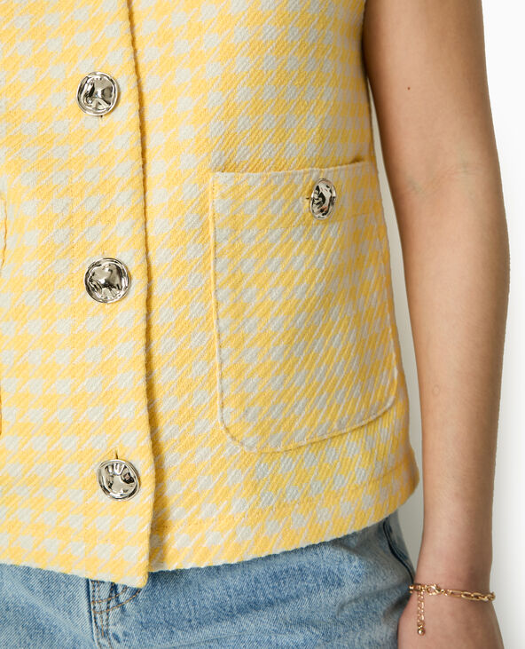 Veste sans manches en tweed motif pied-de-poule jaune - Pimkie