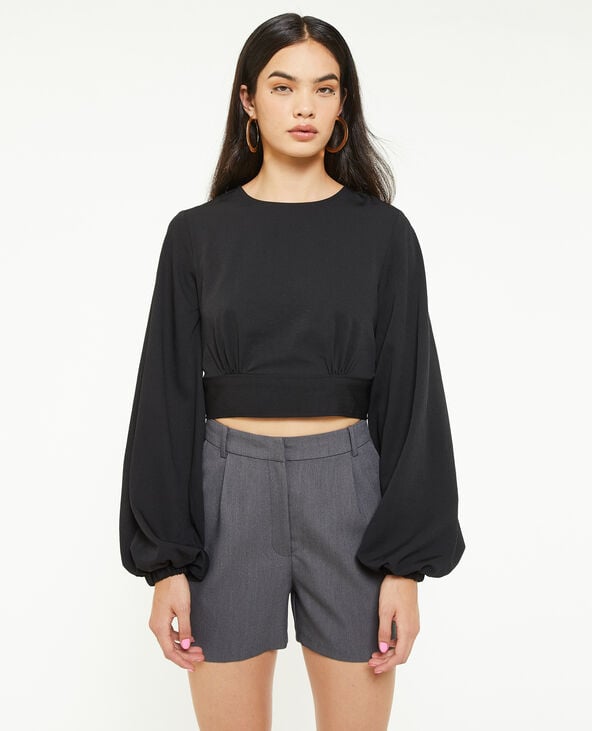 Blouse courte avec nœud dos noir - Pimkie