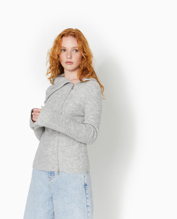 Gilet zippé en maille côtelée gris chiné - Pimkie