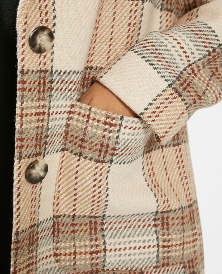 Manteau long à carreaux taupe - Pimkie
