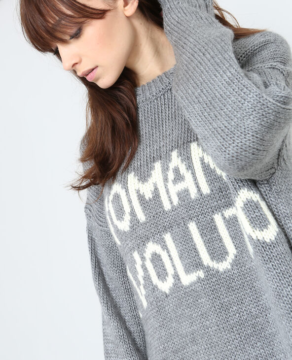 Pull XL à message gris chiné - Pimkie