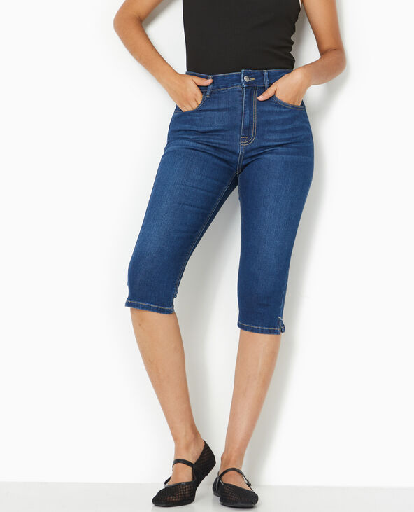 Corsaire skinny en jean stretch taille haute bleu - Pimkie