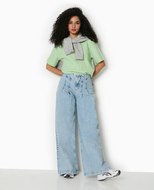 Pull manches courtes maille torsadée vert - Pimkie