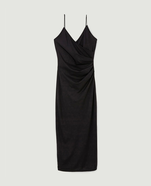 Robe midi cache-cœur en maille satinée noir - Pimkie