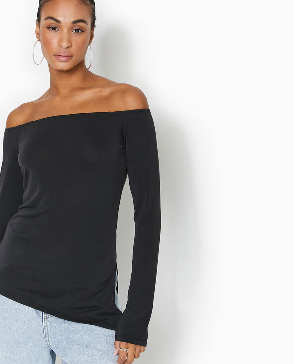 Top manches longues encolure Bardot noir - Pimkie