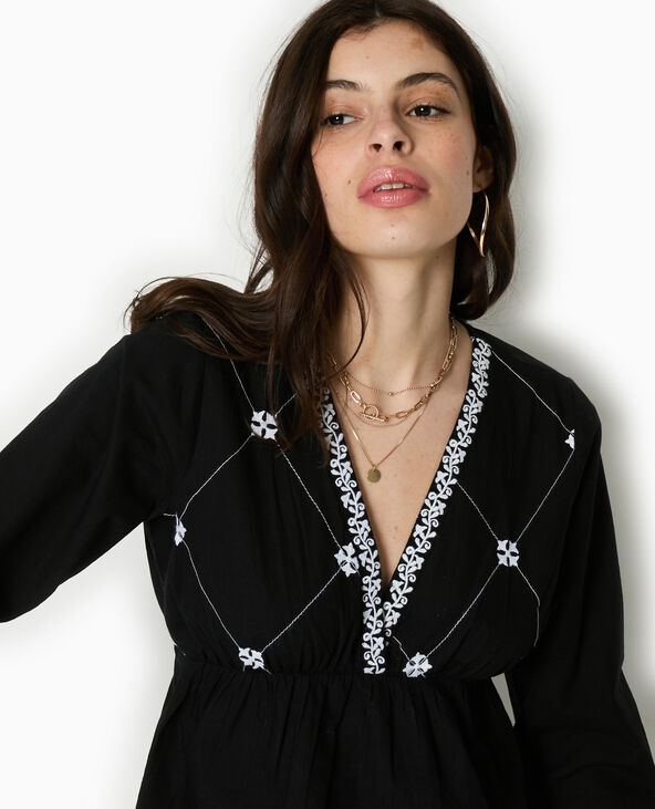 Blouse brodée manches longues noir - Pimkie