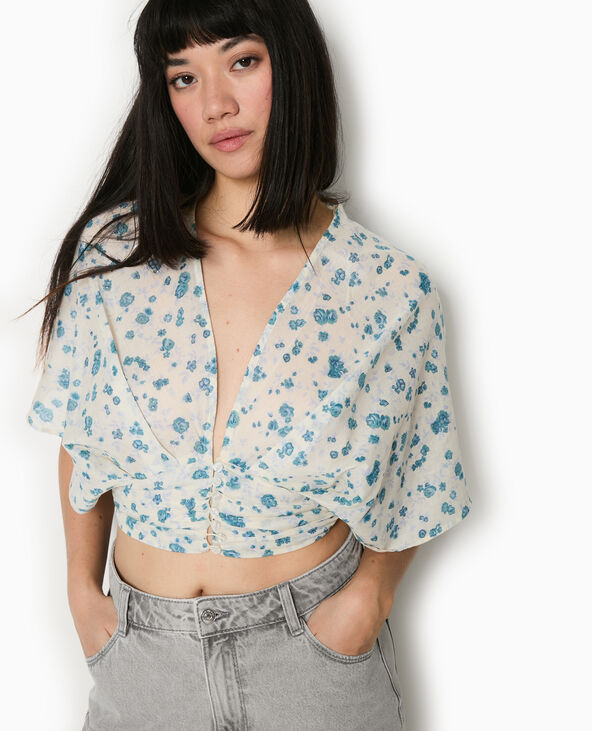 Blouse courte manches papillons motif fleurs blanc - Pimkie
