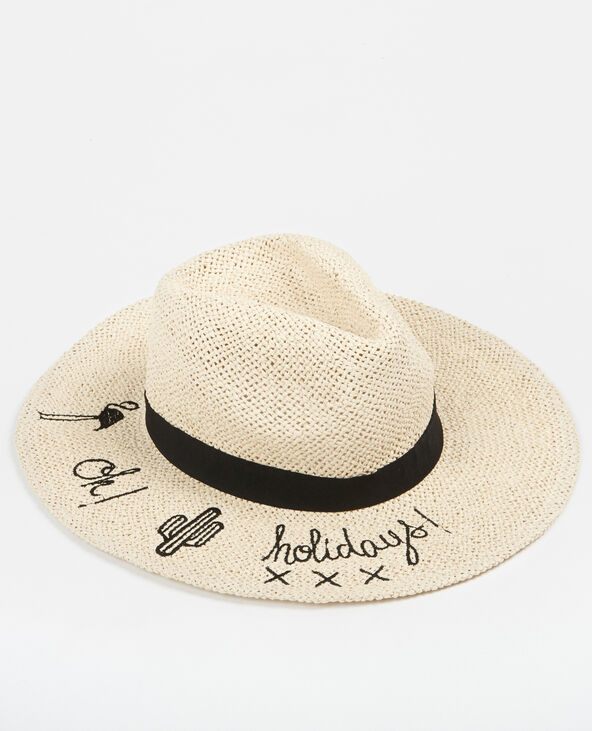 Chapeau en paille à message beige - Pimkie