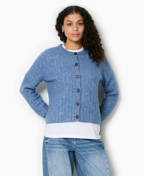 Gilet en maille côtes plates bleu - Pimkie