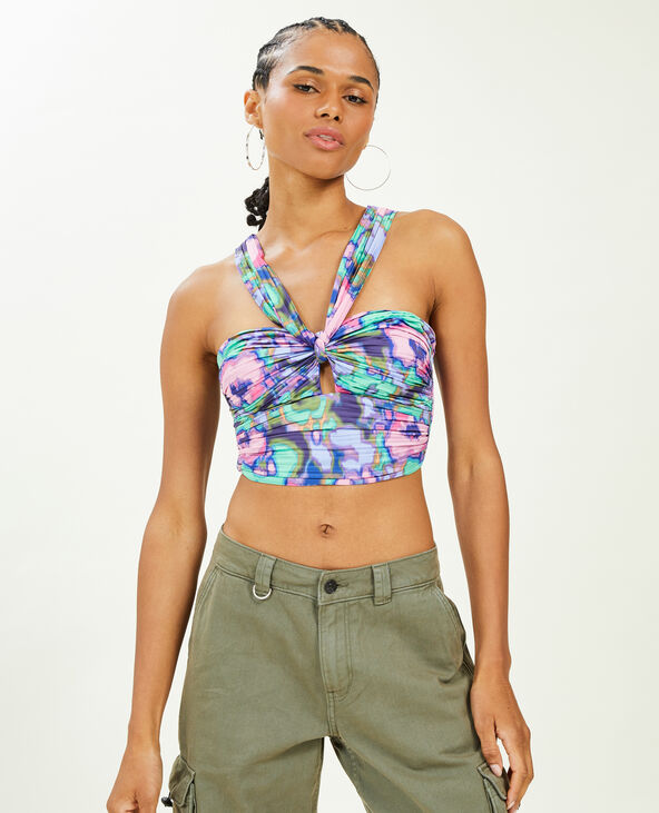 Top brassière en tissu satiné plissé violet - Pimkie