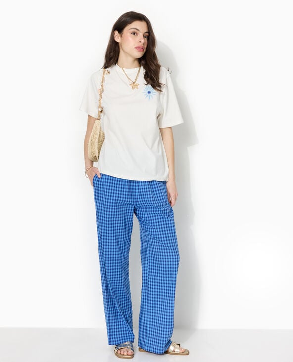 Pantalon large motif vichy bleu - Pimkie