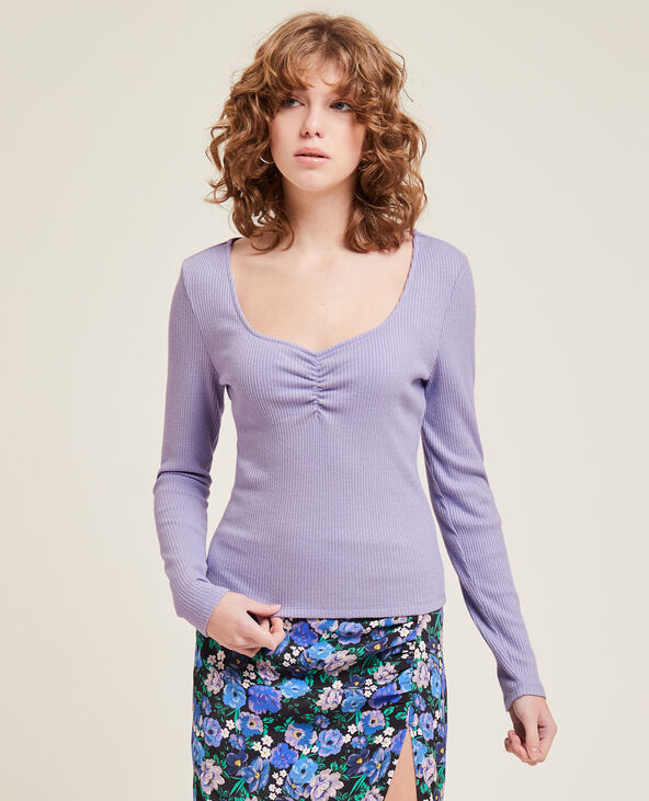 Top manches longues maille côtelée violet - Pimkie