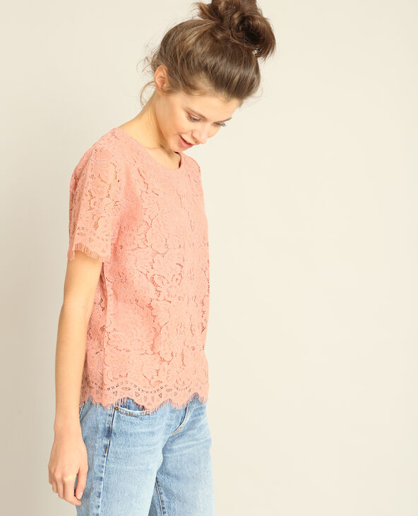 Tee shirt clearance dentelle rose