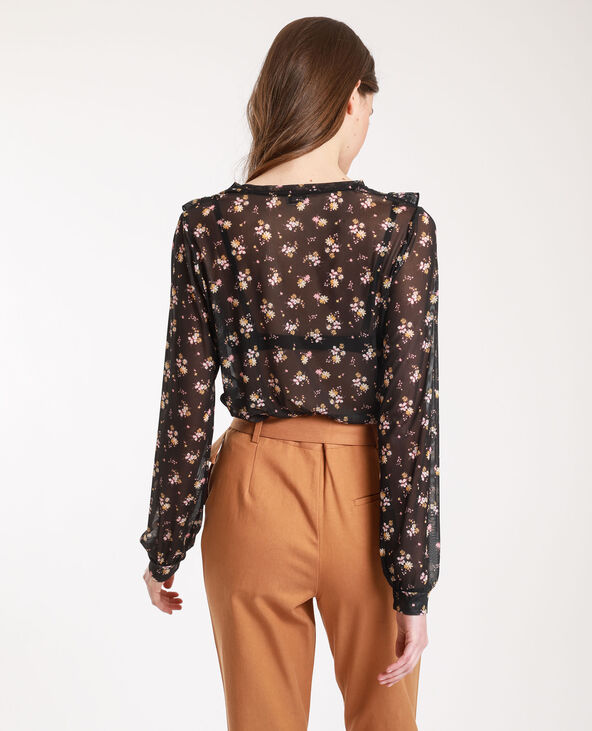 T-shirt résille à fleurs noir - Pimkie