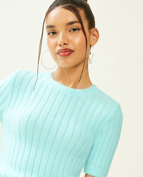 Pull duveteux à manches courtes bleu turquoise - Pimkie