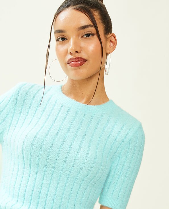 Pull duveteux à manches courtes bleu turquoise - Pimkie