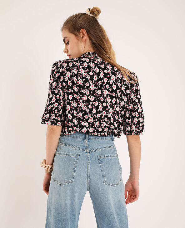 Chemise courte à fleurs noir - Pimkie
