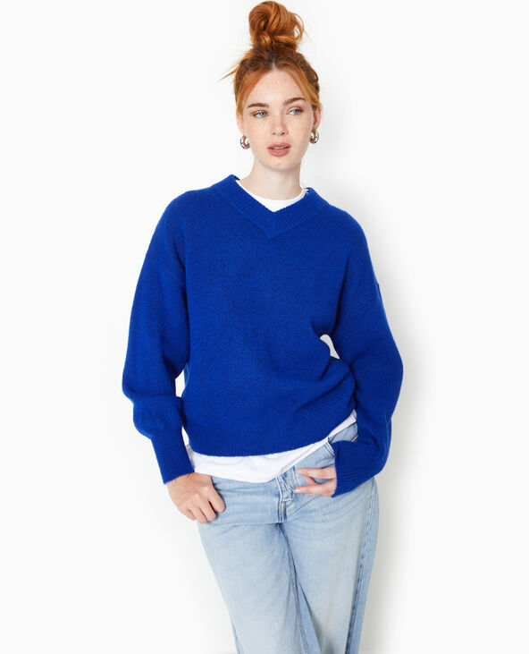 Pull col V en maille bleu électrique - Pimkie