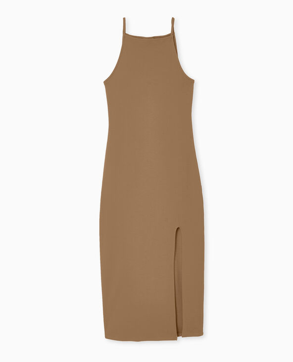 Robe longue à bretelles avec fente marron - Pimkie