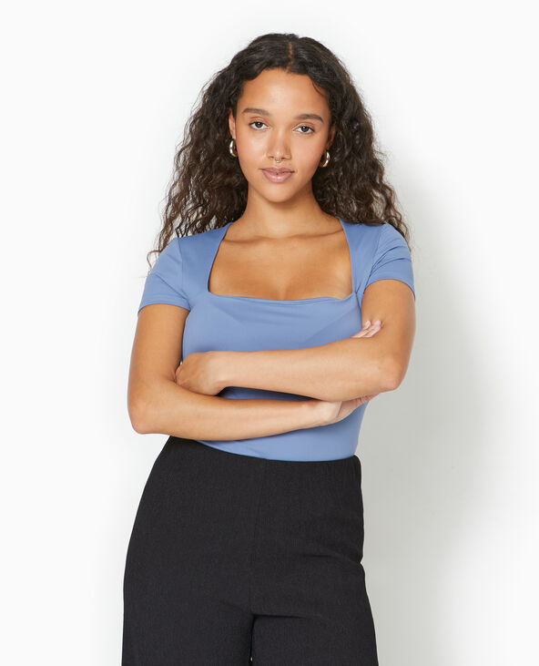 Top manches courtes encolure carrée bleu - Pimkie