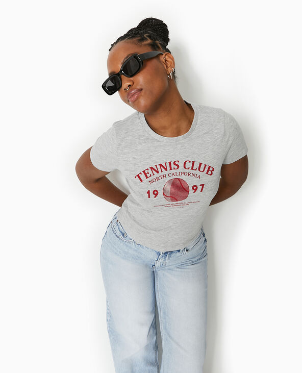 T-shirt ajusté avec print devant gris chiné - Pimkie