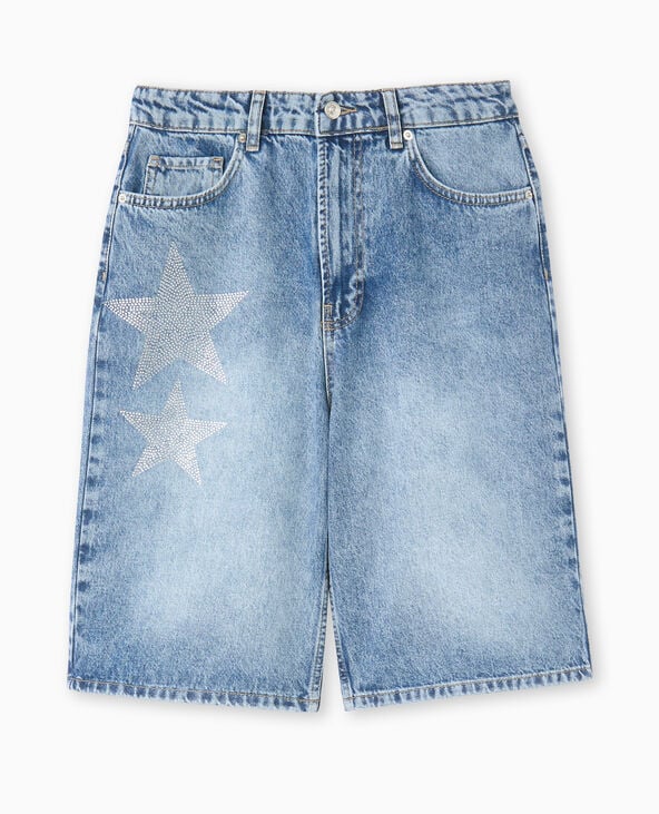 Bermuda large en jean avec étoiles en strass bleu - Pimkie
