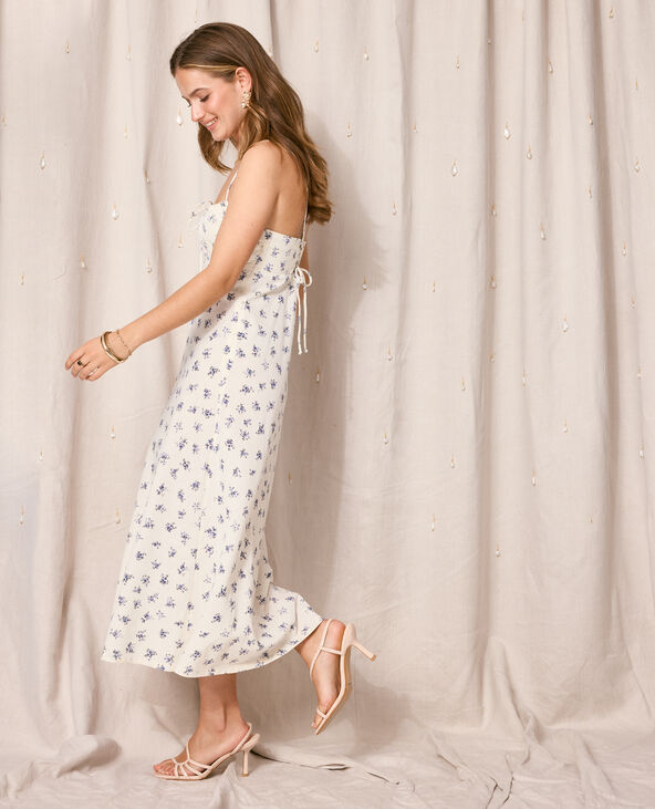 Robe longue avec lin motif fleurs blanc - Pimkie