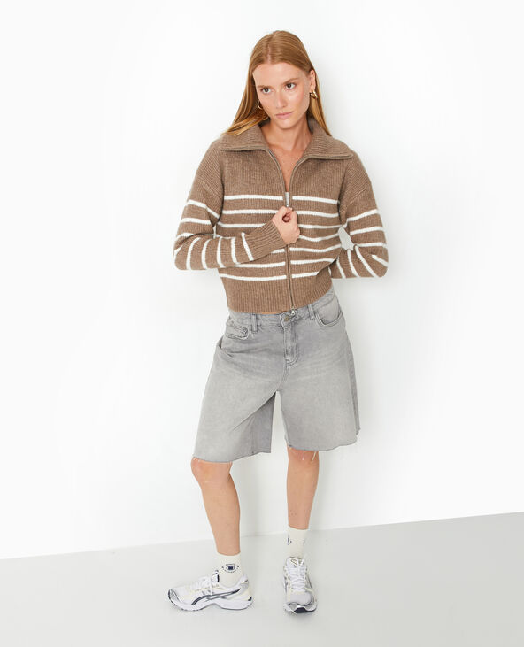 Gilet col camionneur motif rayures taupe - Pimkie