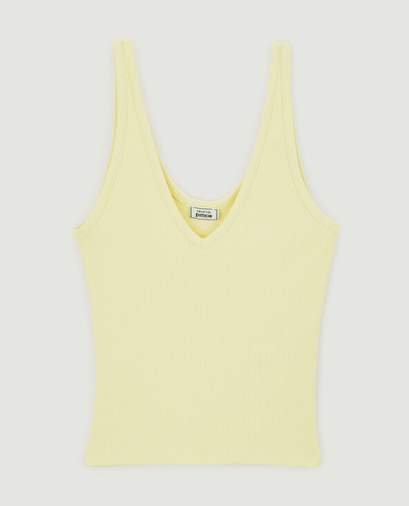 Débardeur maille côtelée col V jaune - Pimkie