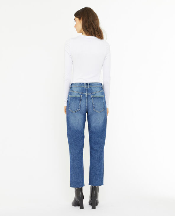 Jean droit taille regular avec bas effilochés bleu - Pimkie